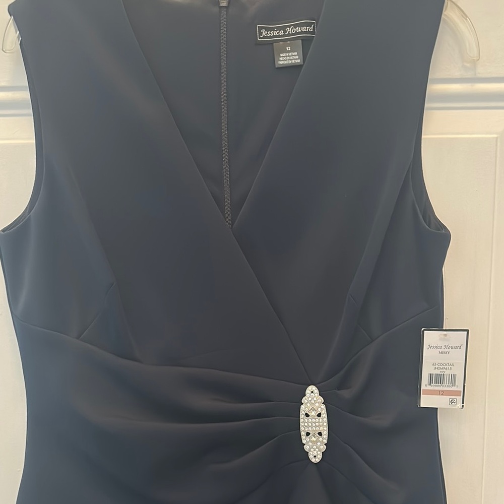 Jessica Howard Elegant Navy Blue Sleeveless Sheath Dress